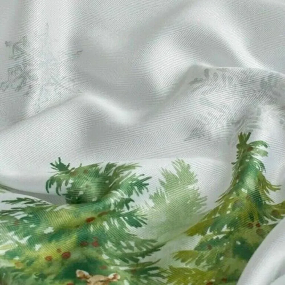 Christmas Santa's Sleigh Border Tablecloth Fabric 60x84 Oblong Jacquard Reindeer